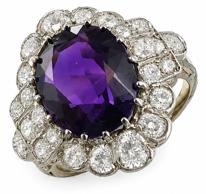 ANTIQUE AMETHYST AND DIAMOND CLUSTER RING (1 of 1)