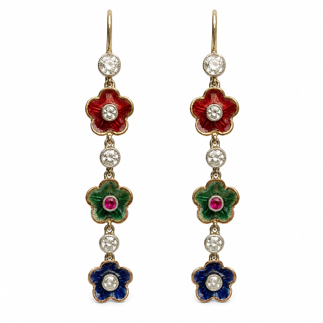 PAIR OF ENAMEL RUBY AND DIAMOND DROP EARRINGS (1 of 1)