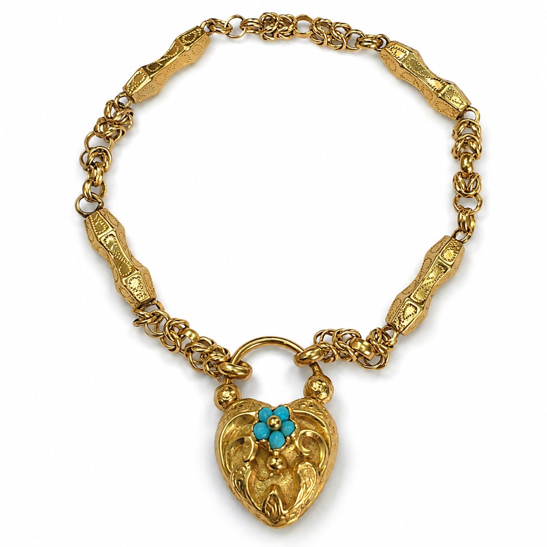 VICTORIAN TURQUOISE HEART PADLOCK LOCKET BRACELET (1 of 1)