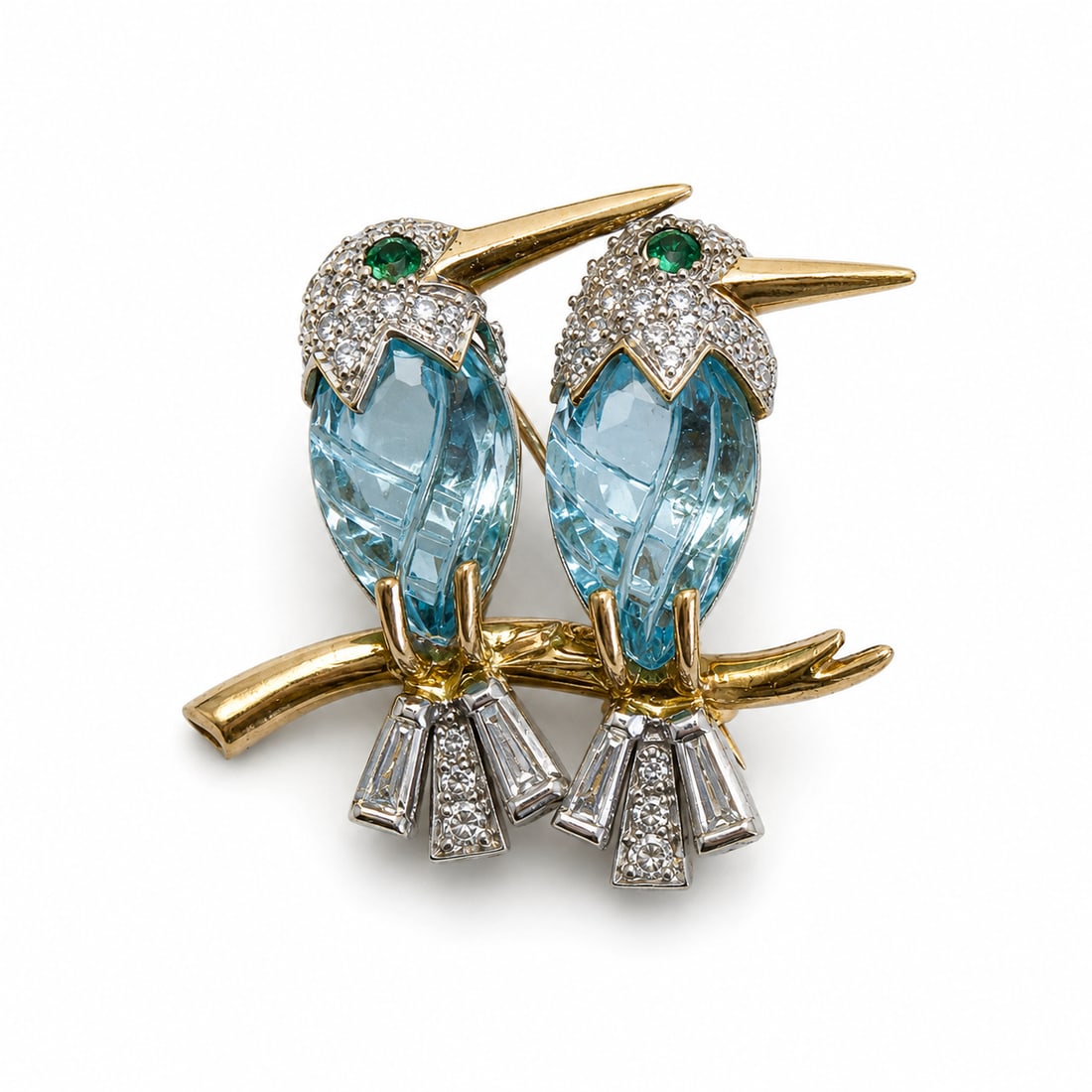 ROY SARKIN (Attrib.). DIAMOND KINGFISHER BIRDS BROOCH (1 of 1)
