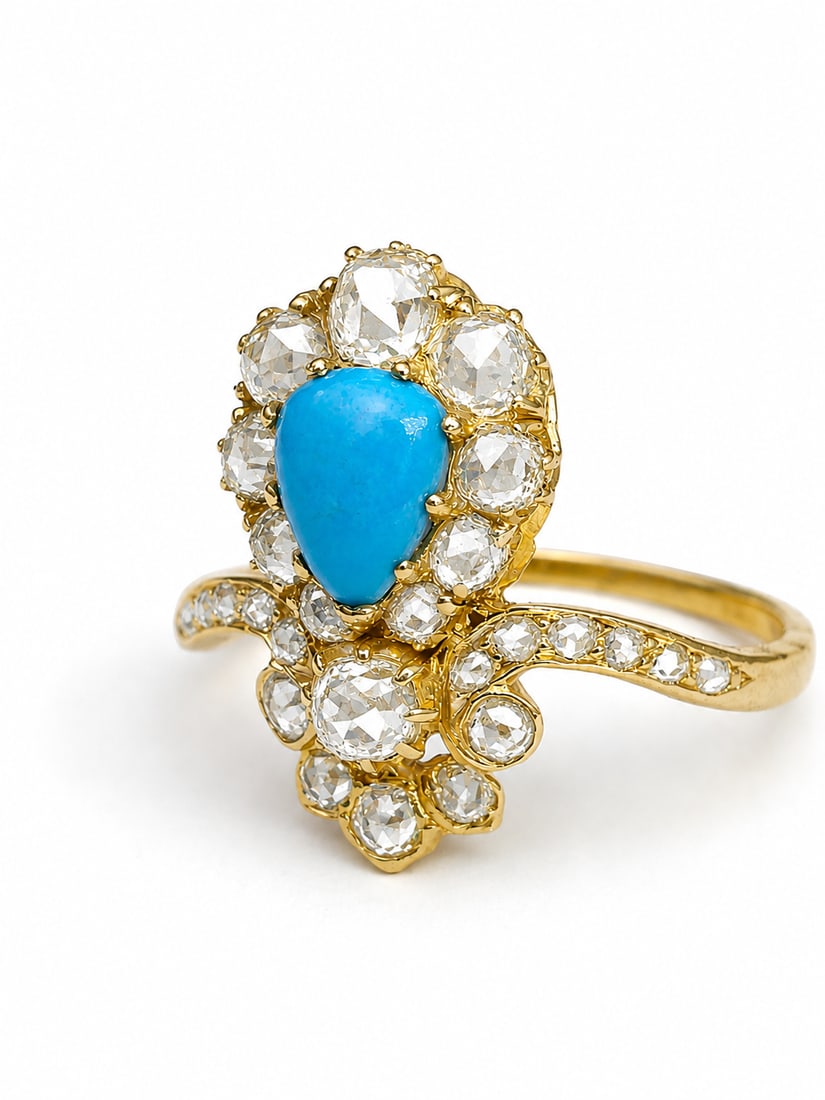 ANTIQUE TURQUOISE AND DIAMOND CLUSTER RING (1 of 1)