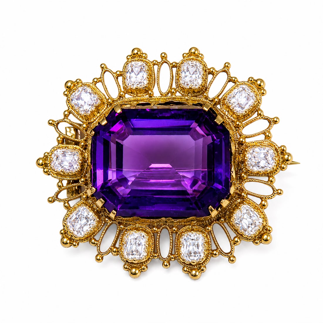 ANTIQUE AMETHYST AND DIAMOND BROOCH (1 of 1)