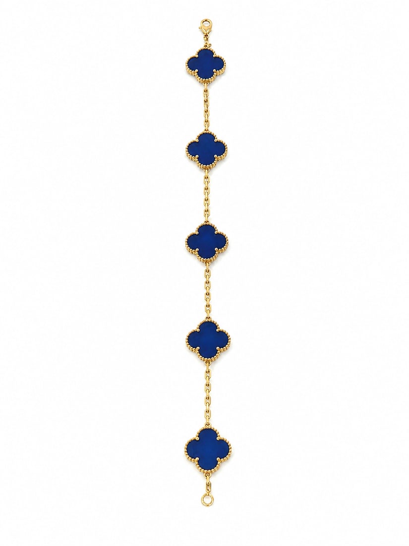 VAN CLEEF AND ARPELS ALHAMBRA LAPIS LAZULI BRACELET: VAN CLEEF AND ARPELS ALHAMBRA LAPIS LAZULI BRACELET 11.1 grams signed and numbered van cleefwith box in great condition approx 17 cm