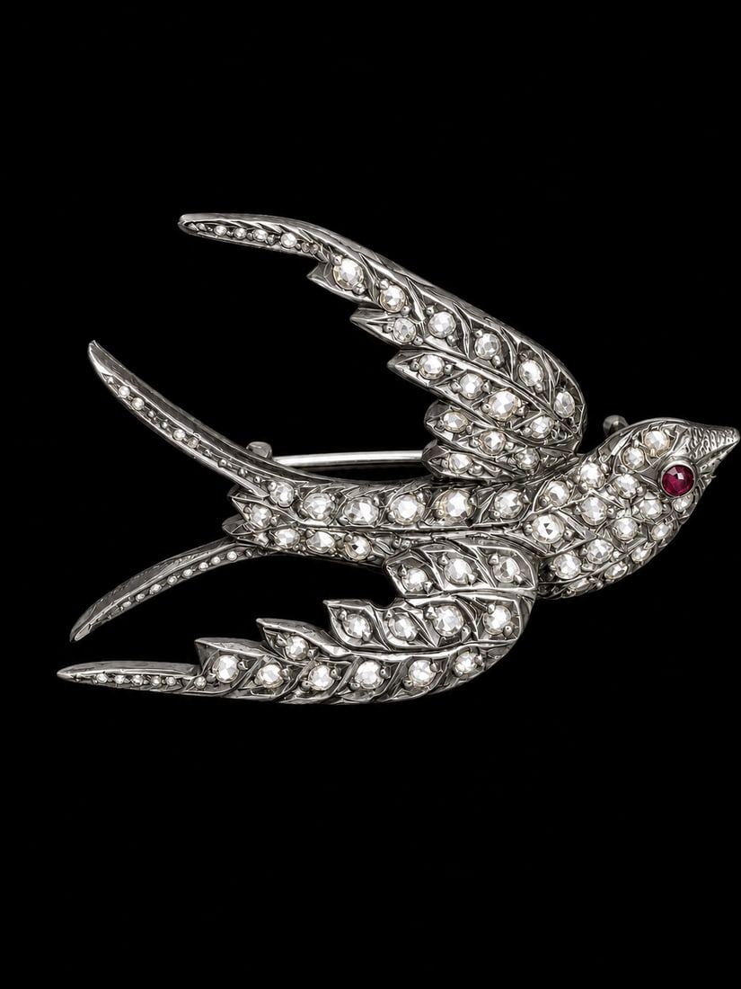 ANTIQUE DIAMOND BIRD BROOCH (1 of 1)