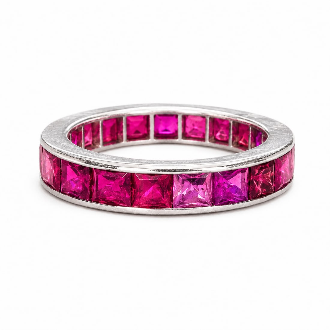 RUBY FULL ETERNITY RING: RUBY FULL ETERNITY RING,3.4 grams, testing high carat gold.Rich and vibrant rubies, totalling approx. 2 ct.Size H 1/2.