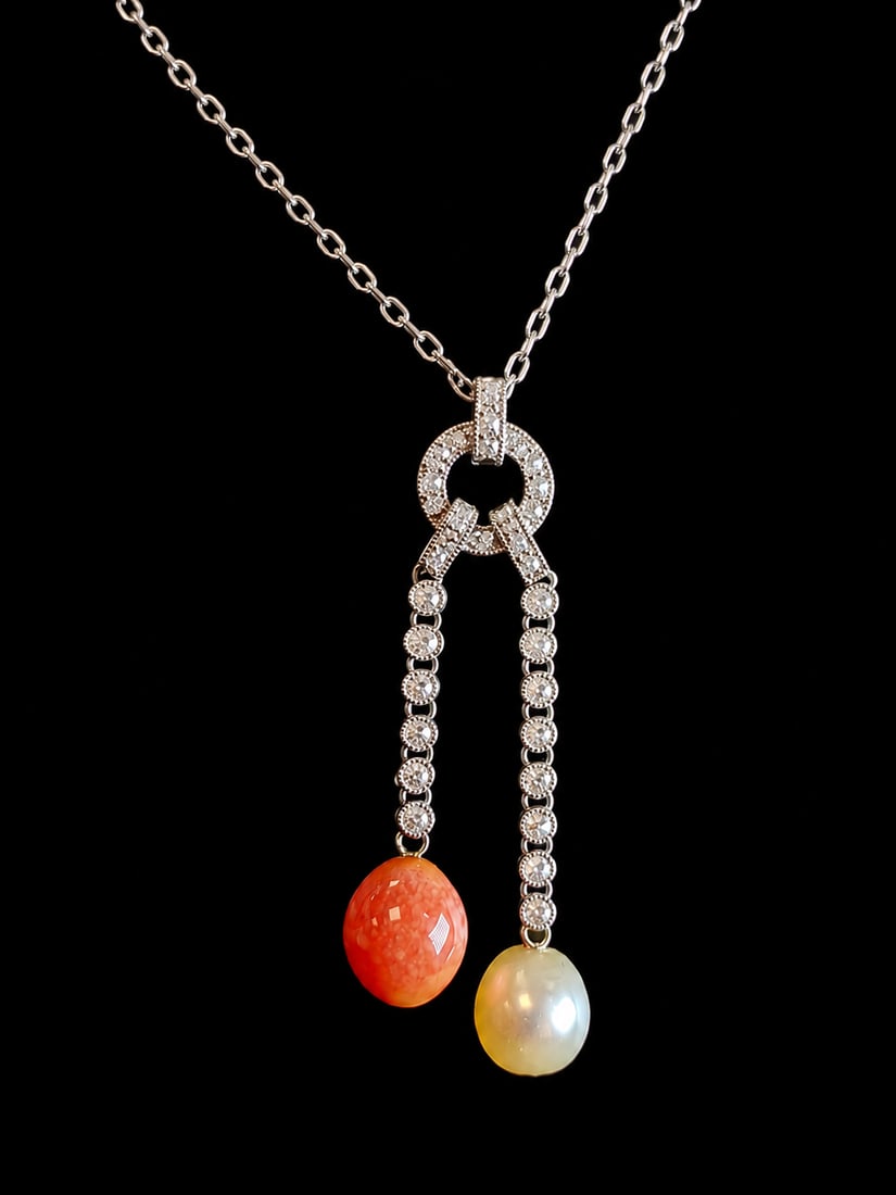 EDWARDIAN CONCH PEARL AND PEARL NEGLIGE PENDANT NECKLACE (1 of 1)