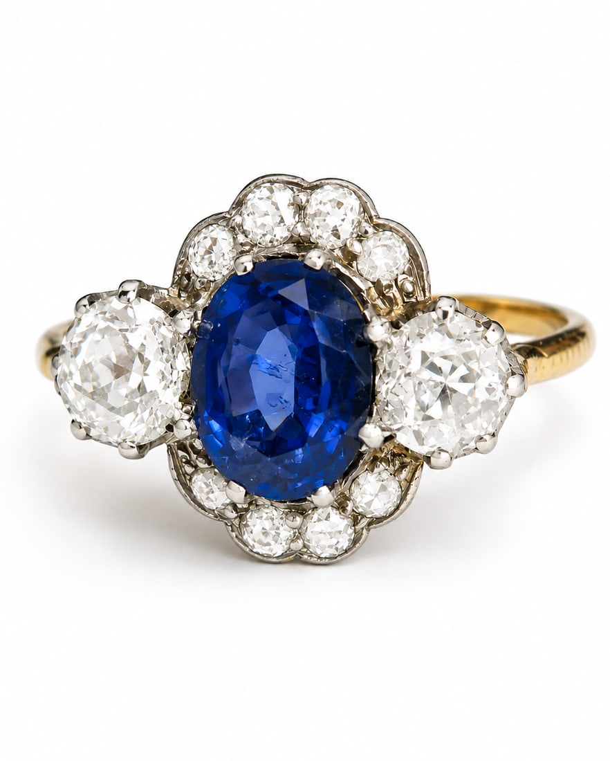 SAPPHIRE AND DIAMOND CLUSTER RING (1 of 1)