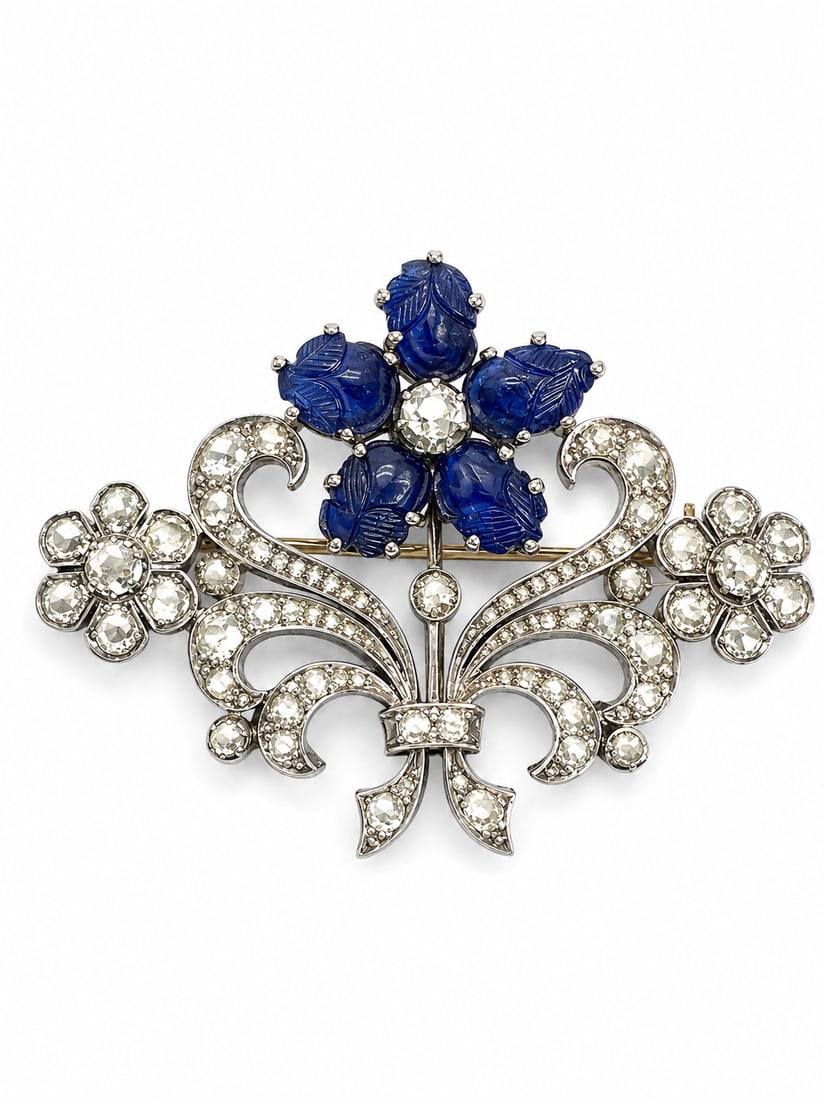 SAPPHIRE AND DIAMOND BROOCH (1 of 1)