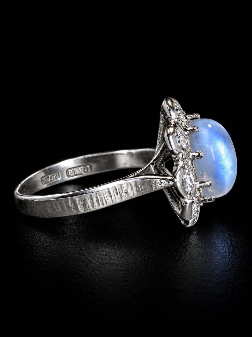 MOONSTONE AND DIAMOND CLUSTER RING (1 of 1)