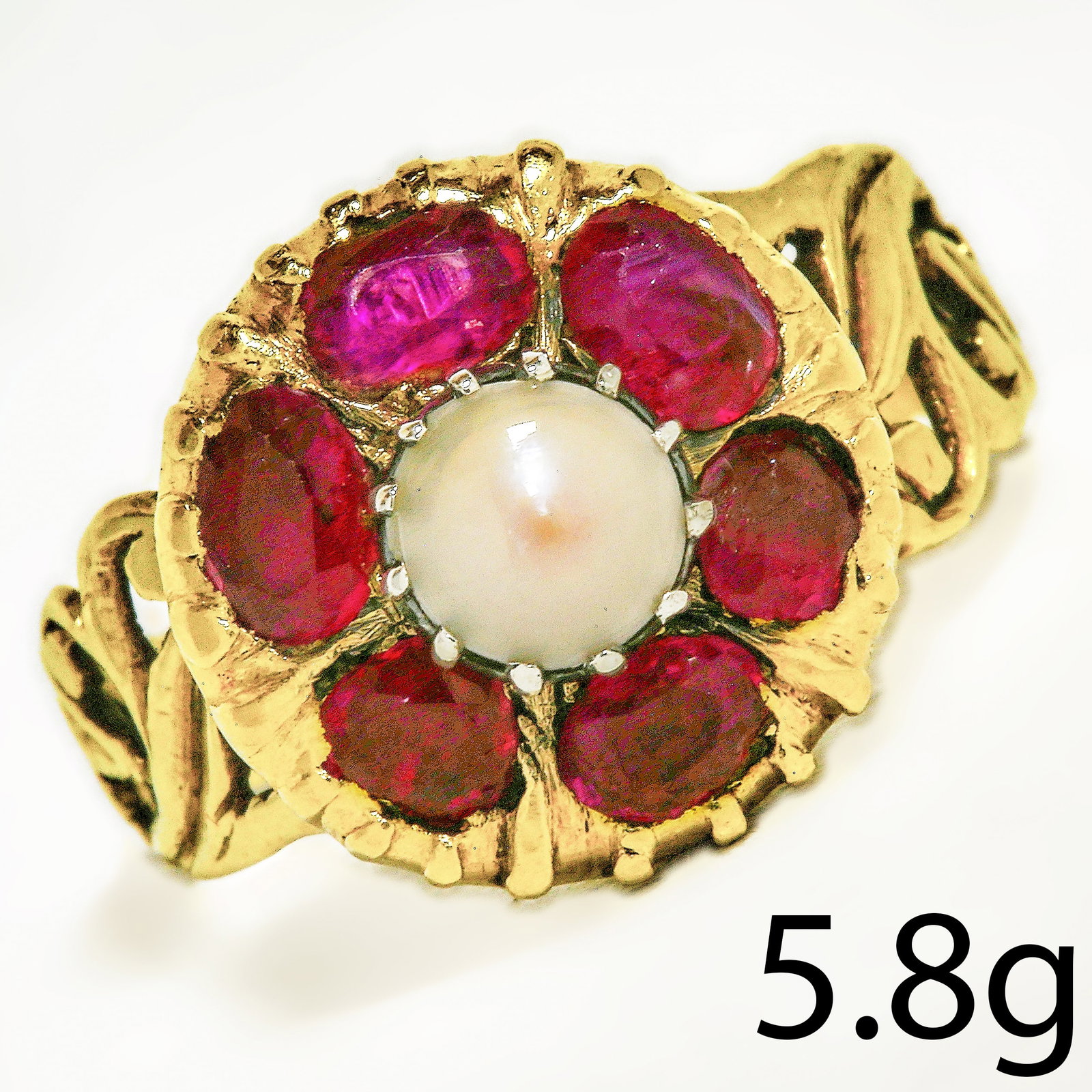 GEORGIAN RUBY AND PEARL CLUSTER RING (1 of 1)