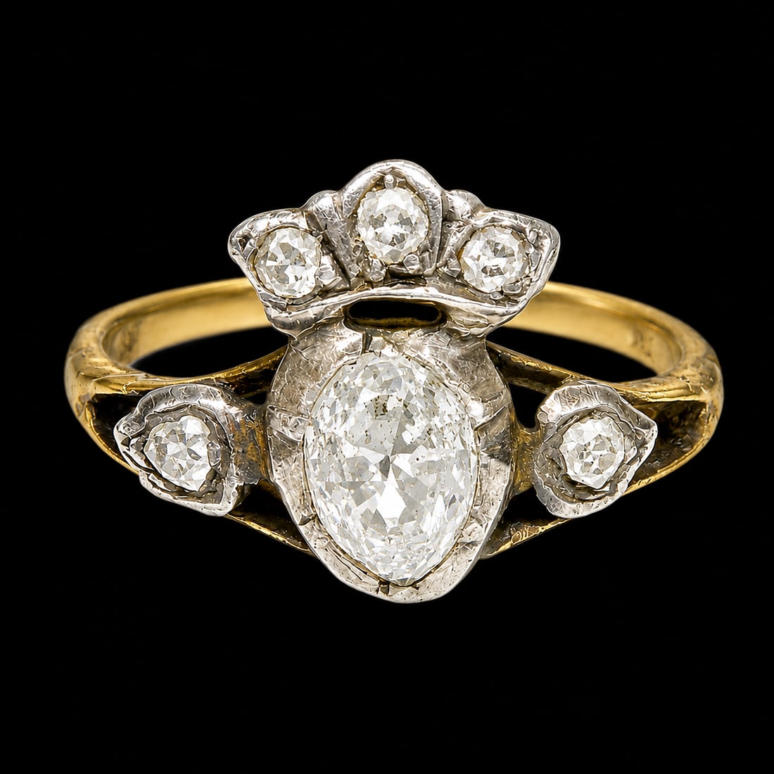 ELEGANT GEORGIAN DIAMOND CROWN RING: ELEGANT GEORGIAN DIAMOND CROWN RING lively rose cut diamonds fine craftsmanship in great condition size K