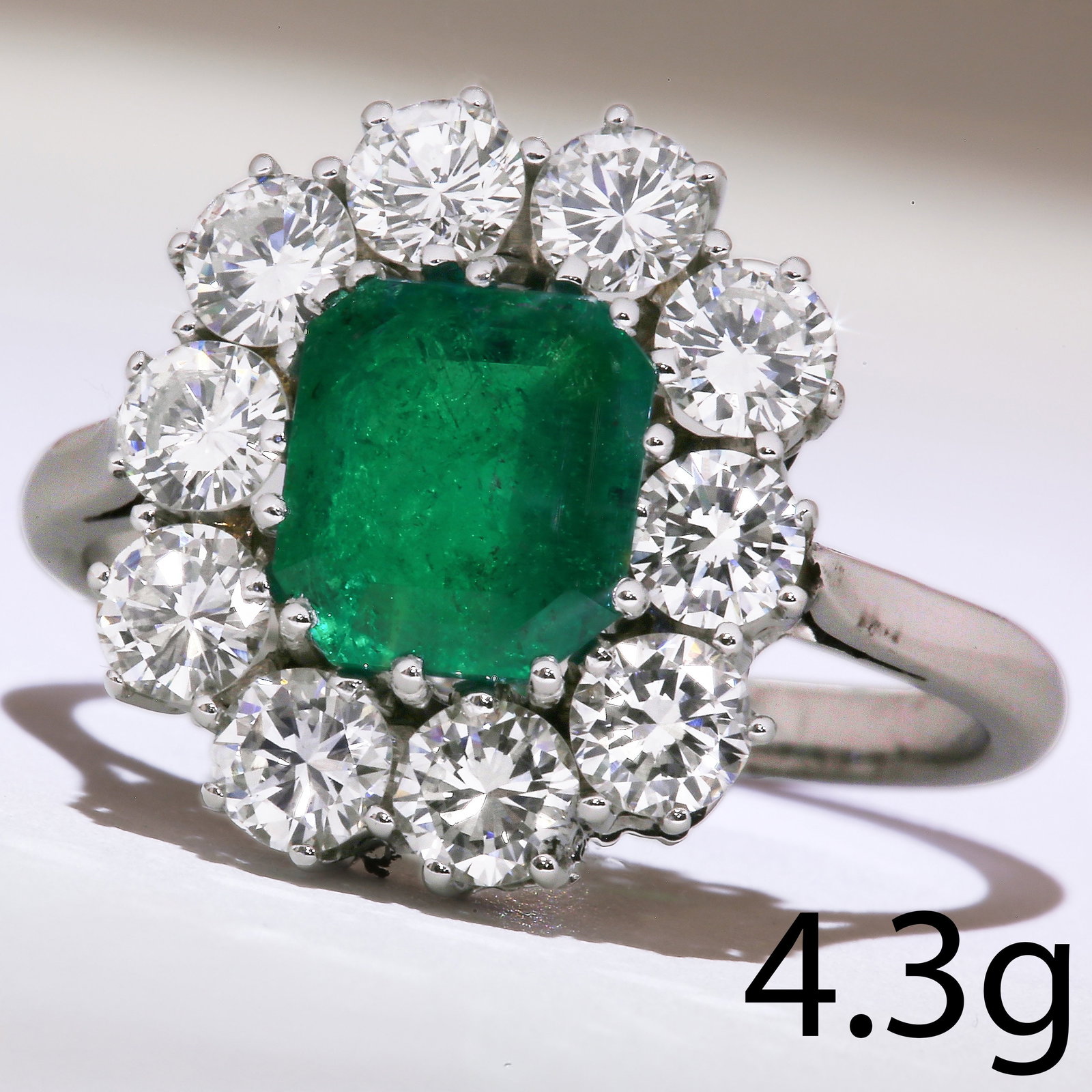EMERALD AND DIAMOND CLUSTER RING, (1 of 1)