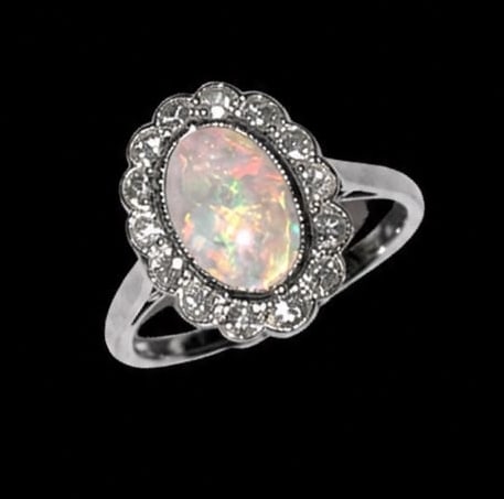 OPAL AND DIAMOND CLUSTER RING, (1 of 1)