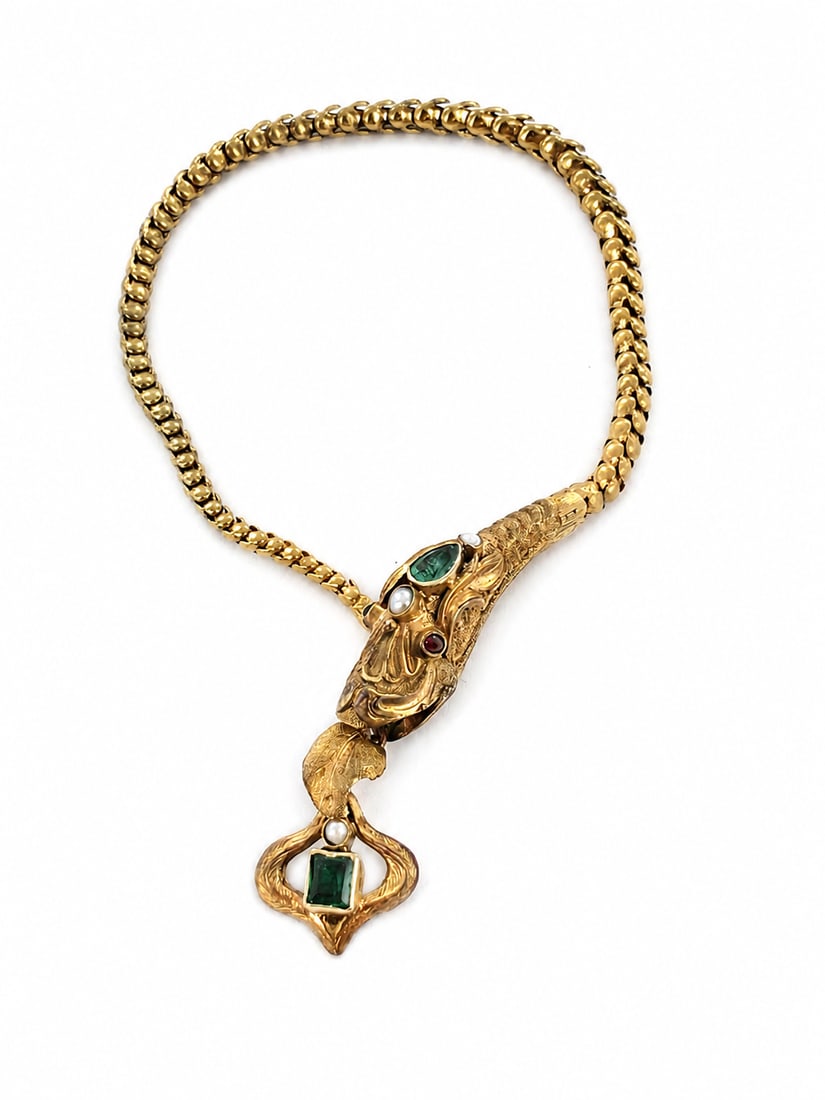 VICTORIAN GOLD EMERALD SNAKE BRACELET. (1 of 1)