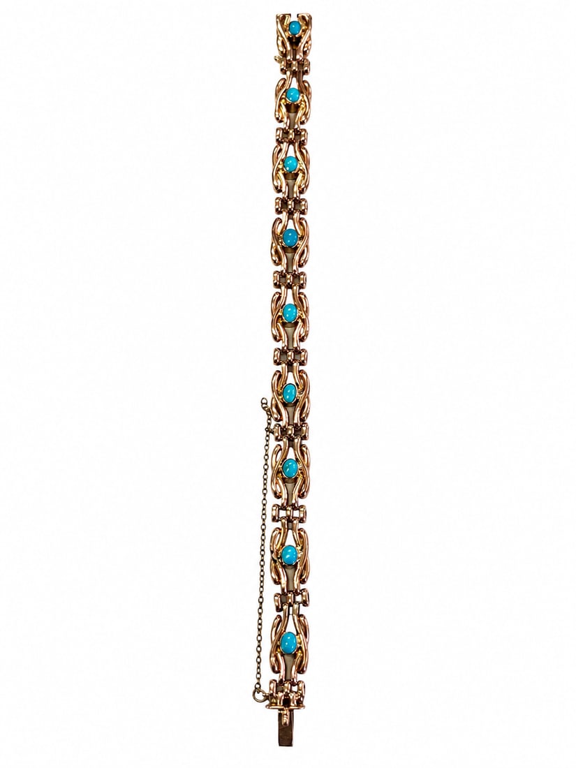 ANTIQUE GOLD TURQUOISE BRACELET: ANTIQUE GOLD TURQUOISE BRACELET 11.5 grams vibrant turquoise in great condition L 17.5 cm