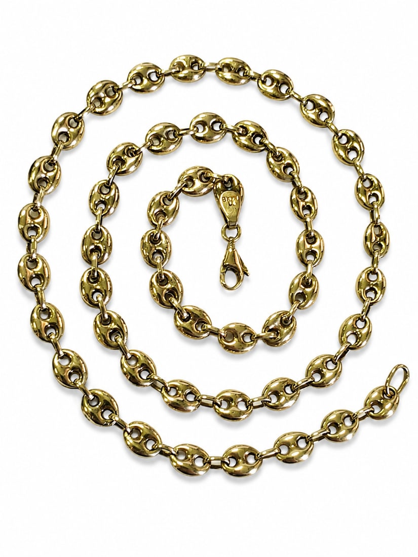 LOVELY MARINER LINK CHAIN NECKLACE: LOVELY MARINER LINK CHAIN NECKLACE,15,8 grams, testing high carat gold.Lovely mariner links.L. 47.5 cm.