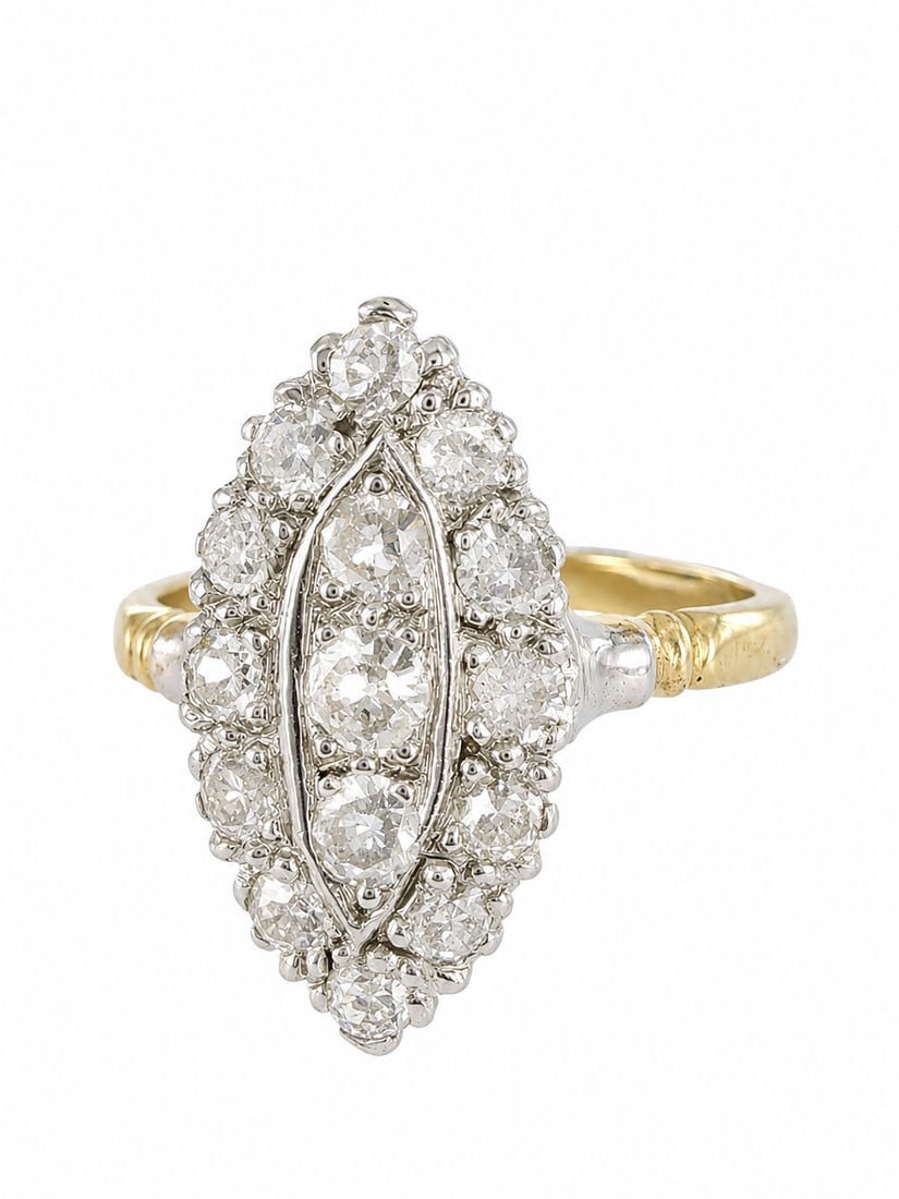 MARQUISE SHAPED DIAMOND RING,: MARQUISE SHAPED DIAMOND RING,4.1 grams, 18 ct. gold.Bright and lively diamonds.Size N 1/2.