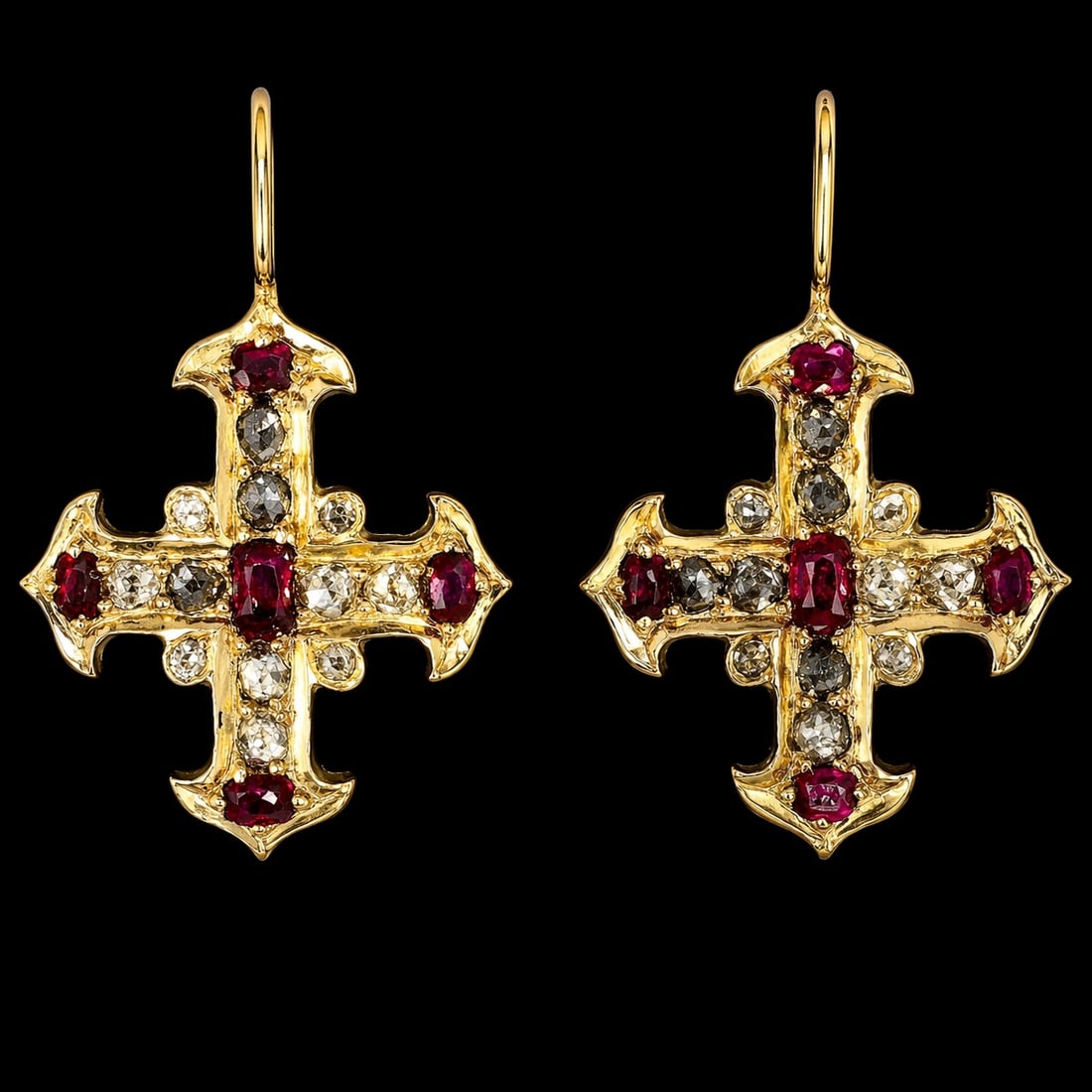 PAIR OF ANTIQUE RUBY AND DIAMOND EARRINGS, (1 of 1)