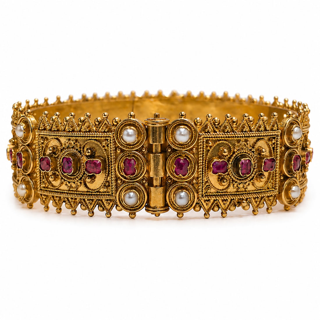 FRENCH RUBY AND PEARL BANGLE CIRCA 1860 (1 of 1)