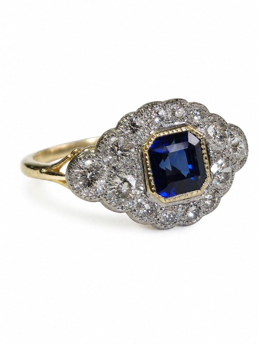 SAPPHIRE AND DIAMOND CLUSTER RING (1 of 1)