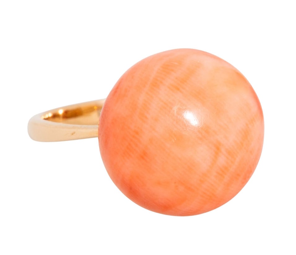 LARGE CORAL SINGLE STONE RING, (1 of 1)