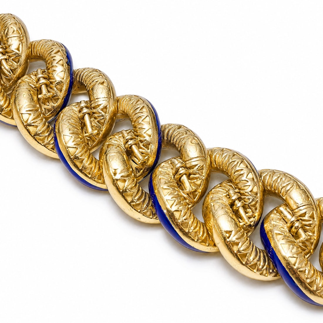 ELEGANT ENAMEL GOLD BRACELET: ELEGANT ENAMEL GOLD BRACELET 90.1 grams, 18 ct. goldenamel in great condition fine craftsmanship L 21 cm