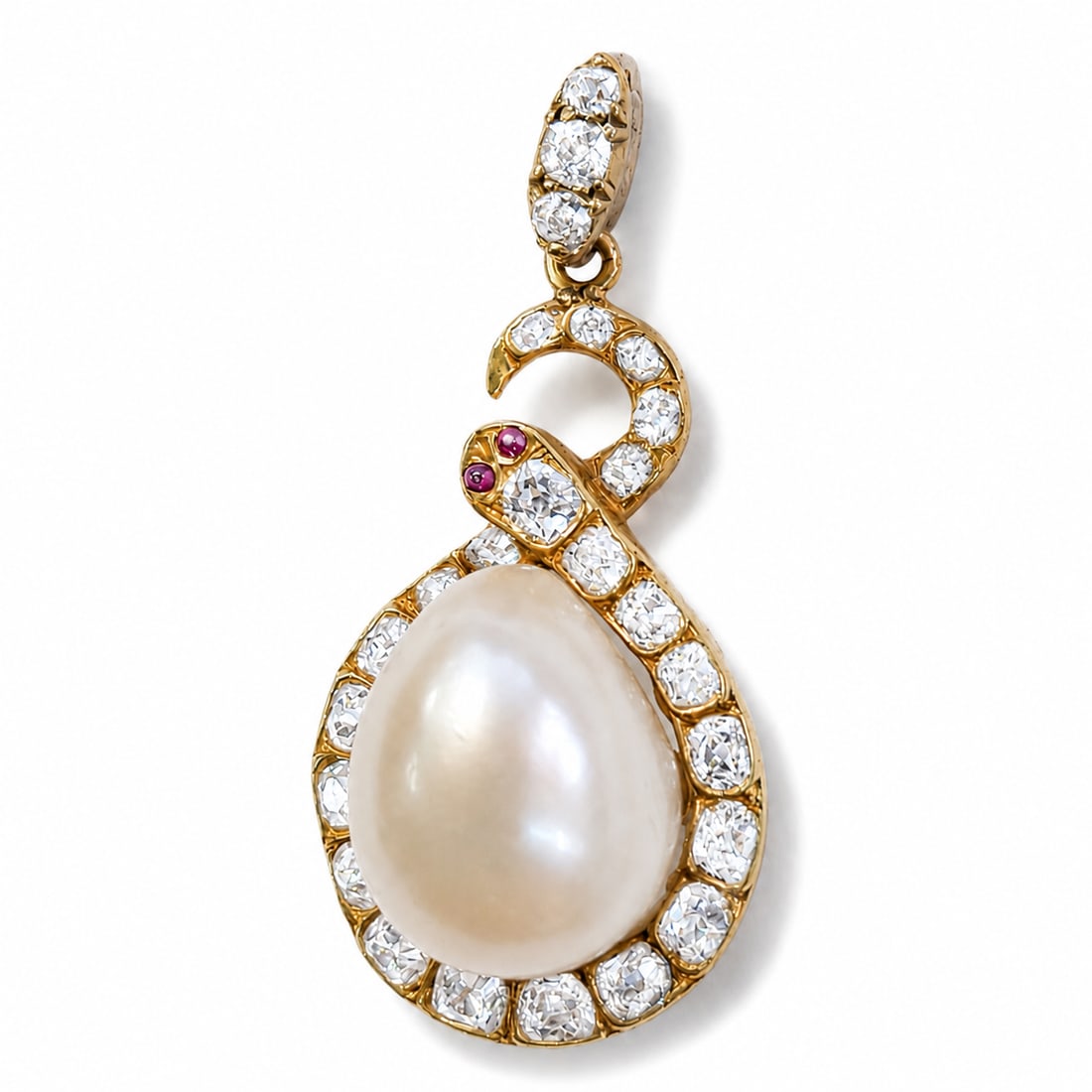 CERTIFICATED NATURAL SALTWATER PEARL AND DIAMOND SNAKE PENDANT, (1 of 1)
