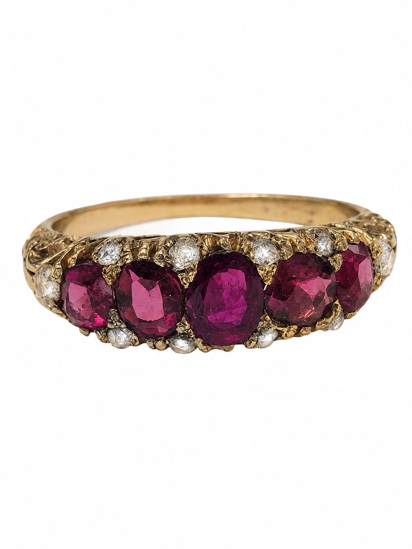 RUBY AND DIAMOND 5-STONE RING, (1 of 1)