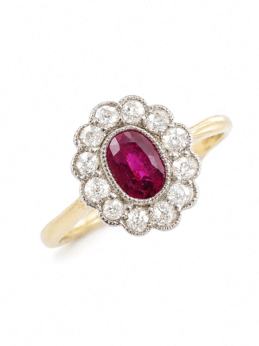 RUBY AND DIAMOND CLUSTER RING, (1 of 1)