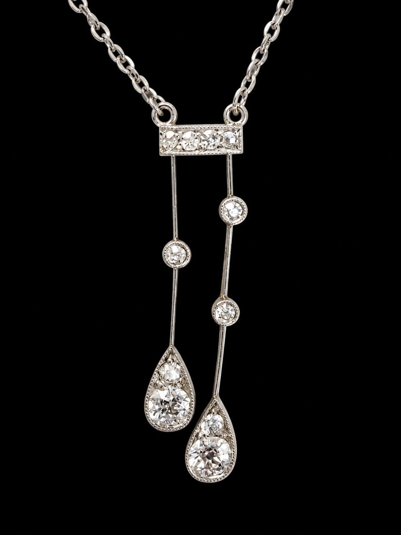 ART DECO DIAMOND NEGLIGEE PENDANT NECKLACE: ART DECO DIAMOND NEGLIGEE PENDANT NECKLACE4 grams platinum and high carat gold bright lively old cut diamonds in great condition pendant L 3.2 cm chain L 42 cm