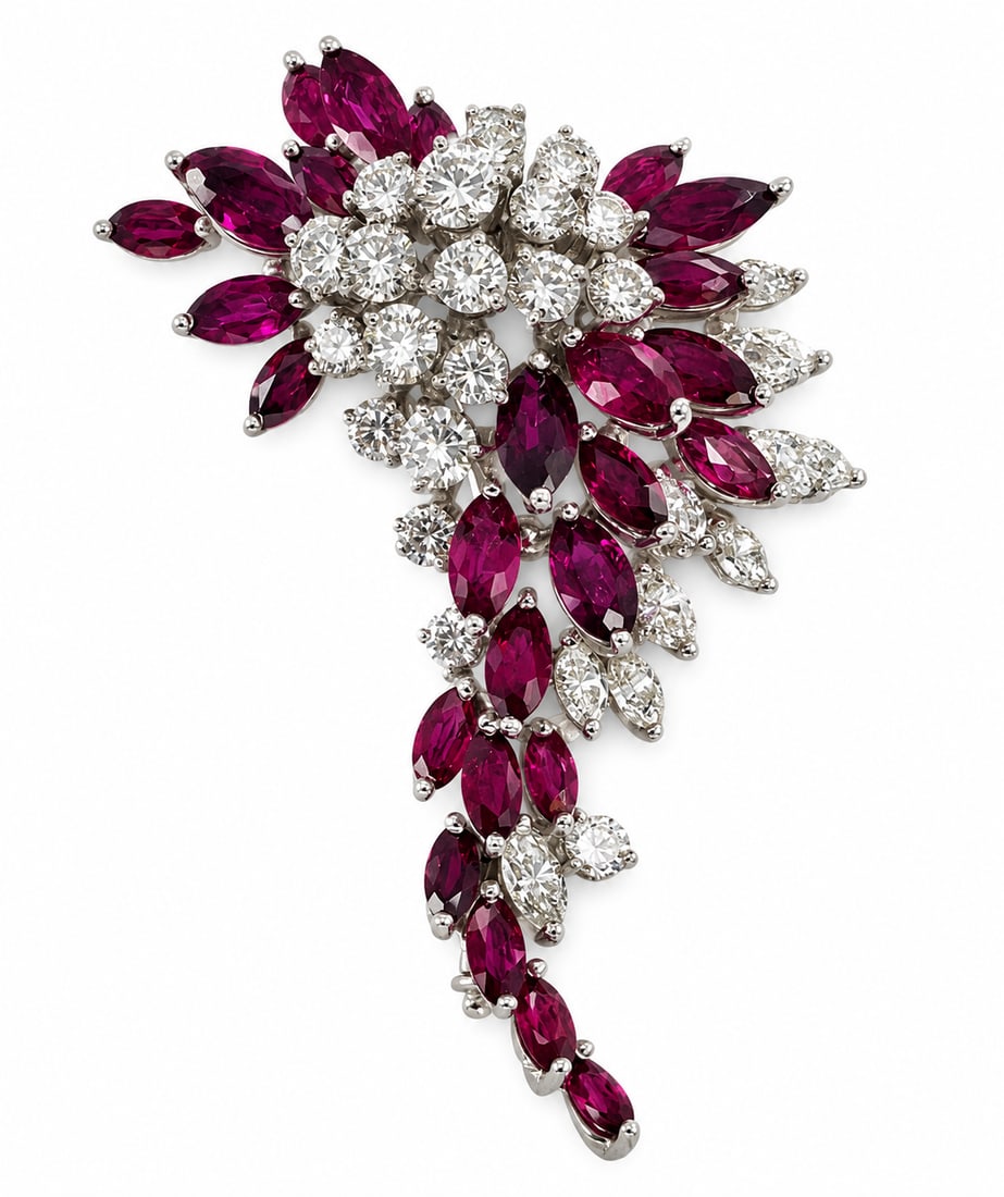ELEGANT GOLD RUBY AND DIAMOND BROOCH (1 of 1)