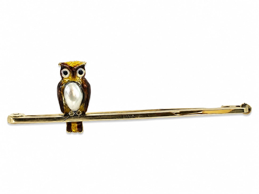 EDWARDIAN ENAMEL AND PEARL BAR BROOCH: EDWARDIAN ENAMEL AND PEARL BAR BROOCH 3.3 grams stamped 15 ct enamel in great condition W 5 cm