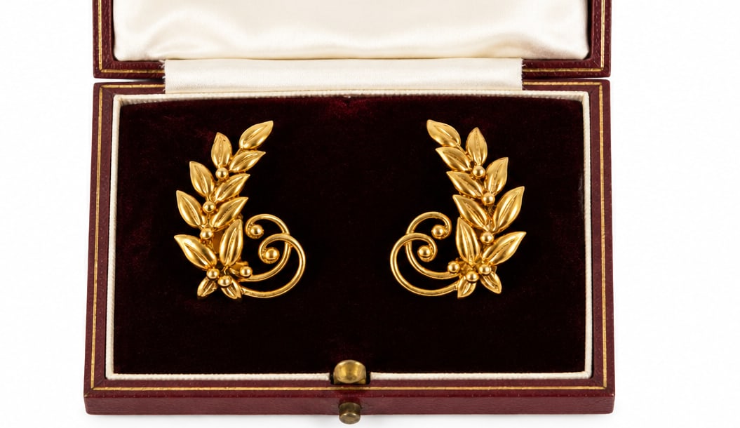 ELEGANT PAIR OF GOLD EARRINGS: ELEGANT PAIR OF GOLD EARRINGS 9.6 grams in excellent condition L 3 cm fitted box