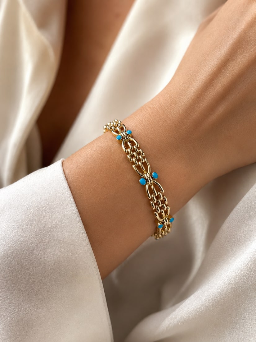 VICTORIAN TURQUOISE GOLD BRACELET: VICTORIAN TURQUOISE GOLD BRACELET,12,9 grams.Lovely turquoise.L. 19.5 cm.