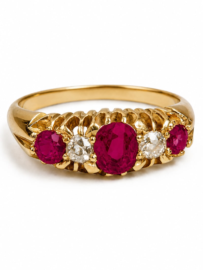 RUBY AND DIAMOND 5-STONE RING (1 of 1)