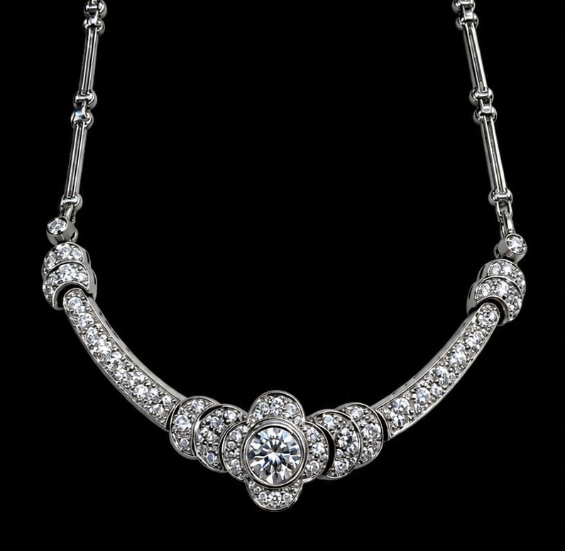 ELEGANT DIAMOND NECKLACE: ELEGANT DIAMOND NECKLACE 14.9 grams high carat gold and platinum bright lively diamonds approx. 2.40 ct. fine craftsmanship L 44.5 cm.