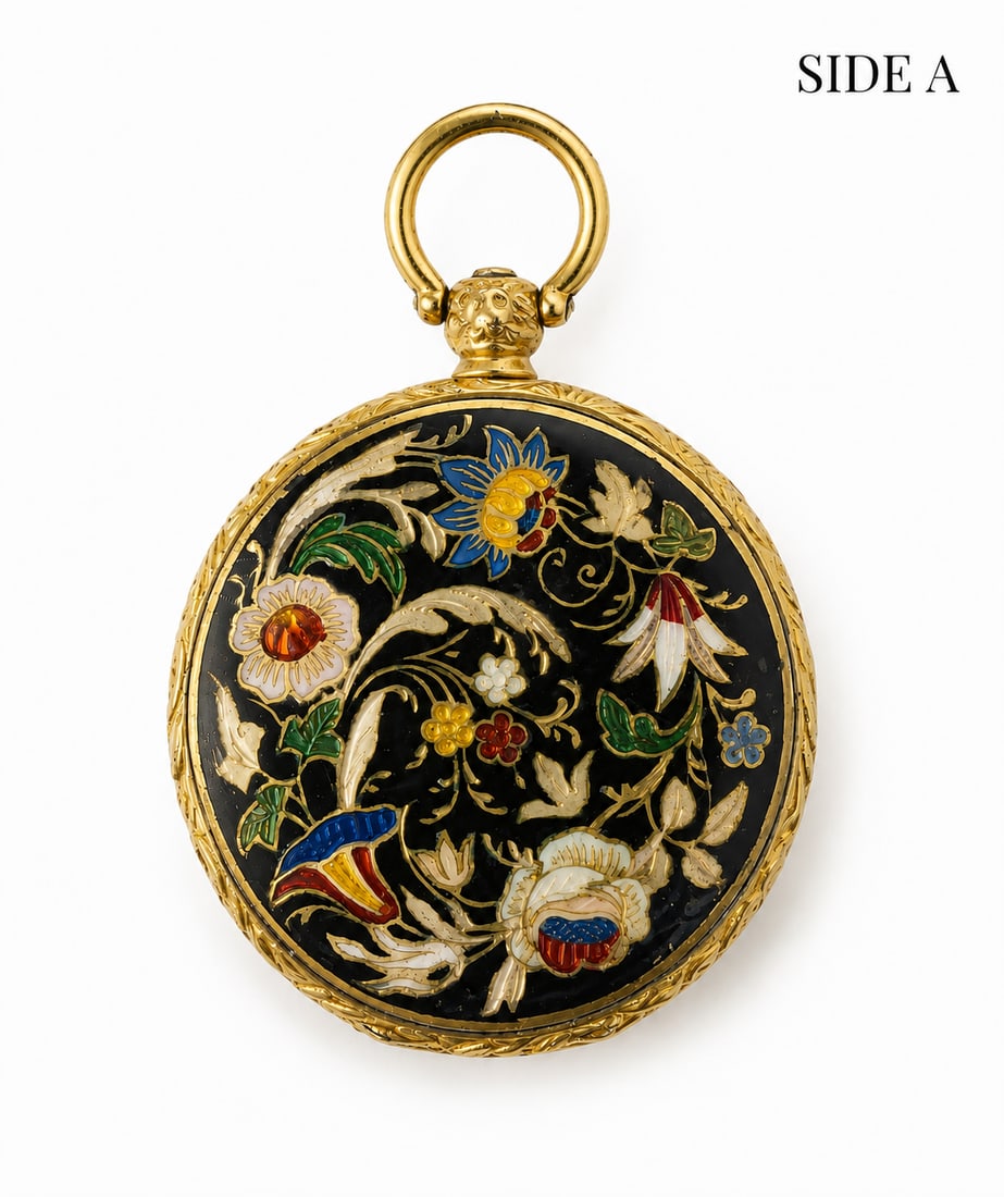 ELEGANT GOLD ENAMEL LOCKET PENDANT: ELEGANT GOLD ENAMEL LOCKET PENDANT 6 grams high carat gold enamel in great condition fine craftsmanship L 3.9 cm W 2.7 cm