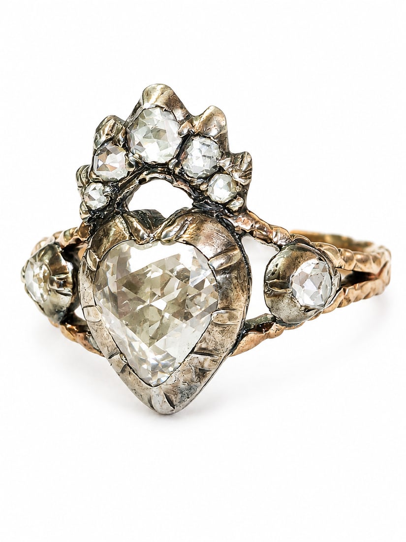 GEORGIAN DIAMOND CROWN RING: GEORGIAN DIAMOND CROWN RING,3 grams, testing high carat gold.Lovely diamonds.Size O 1/2.