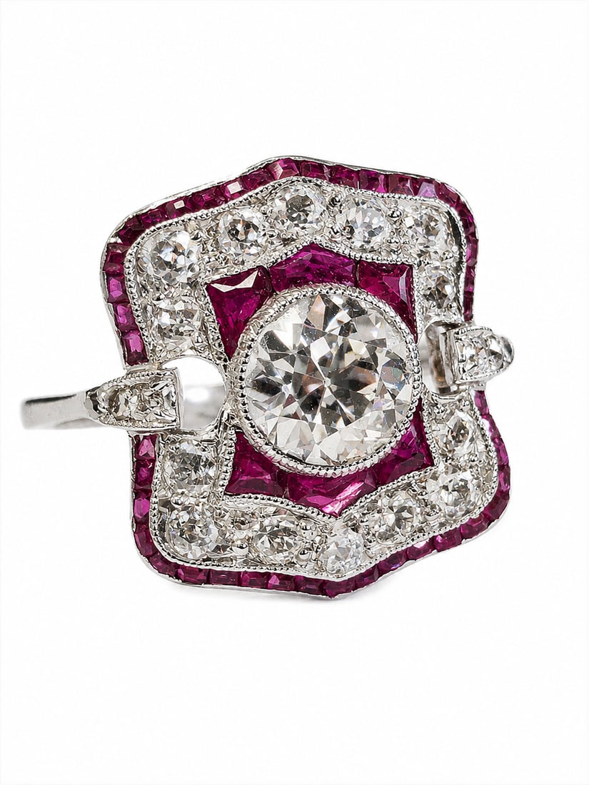 ART-DECO RUBY AND DIAMOND CLUSTER RING (1 of 1)