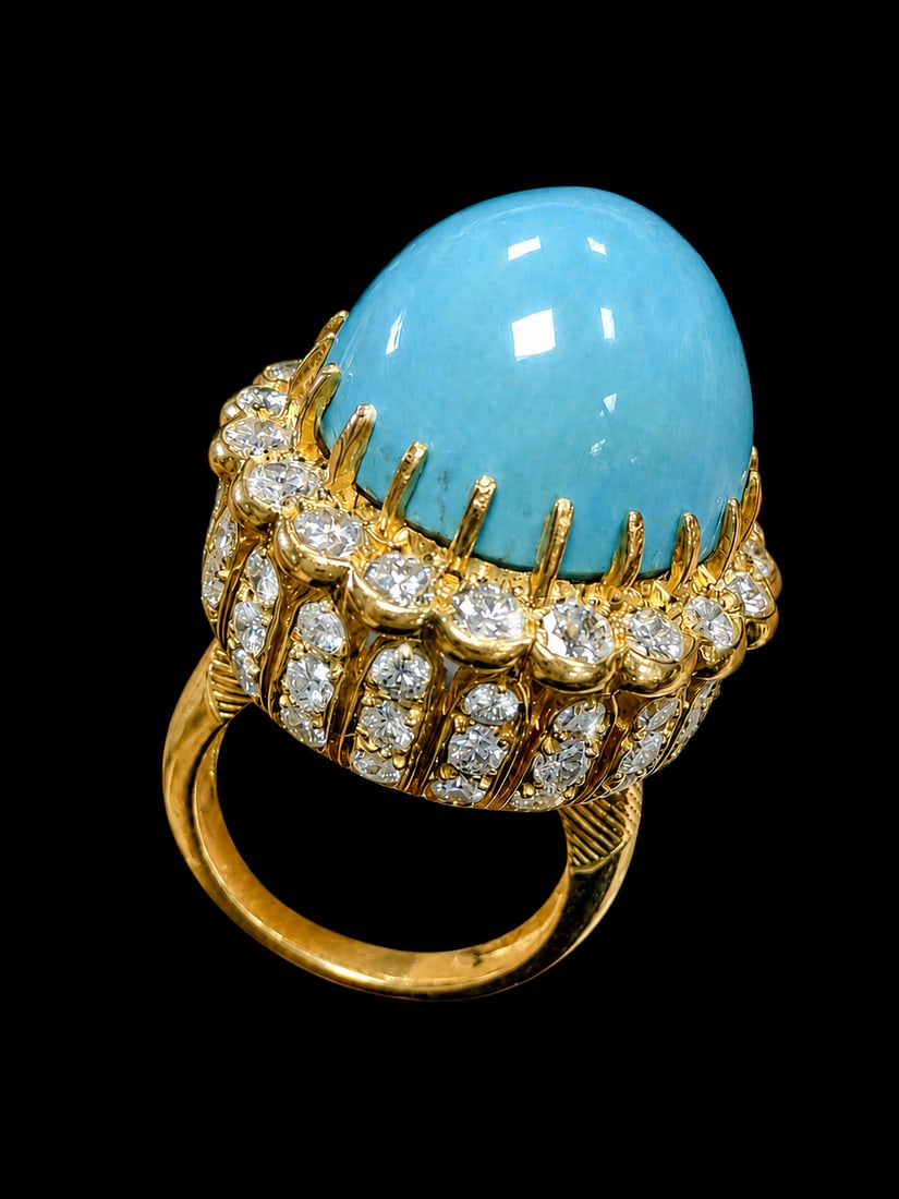 LARGE TURQUOISE AND DIAMOND CLUSTER RING (1 of 1)