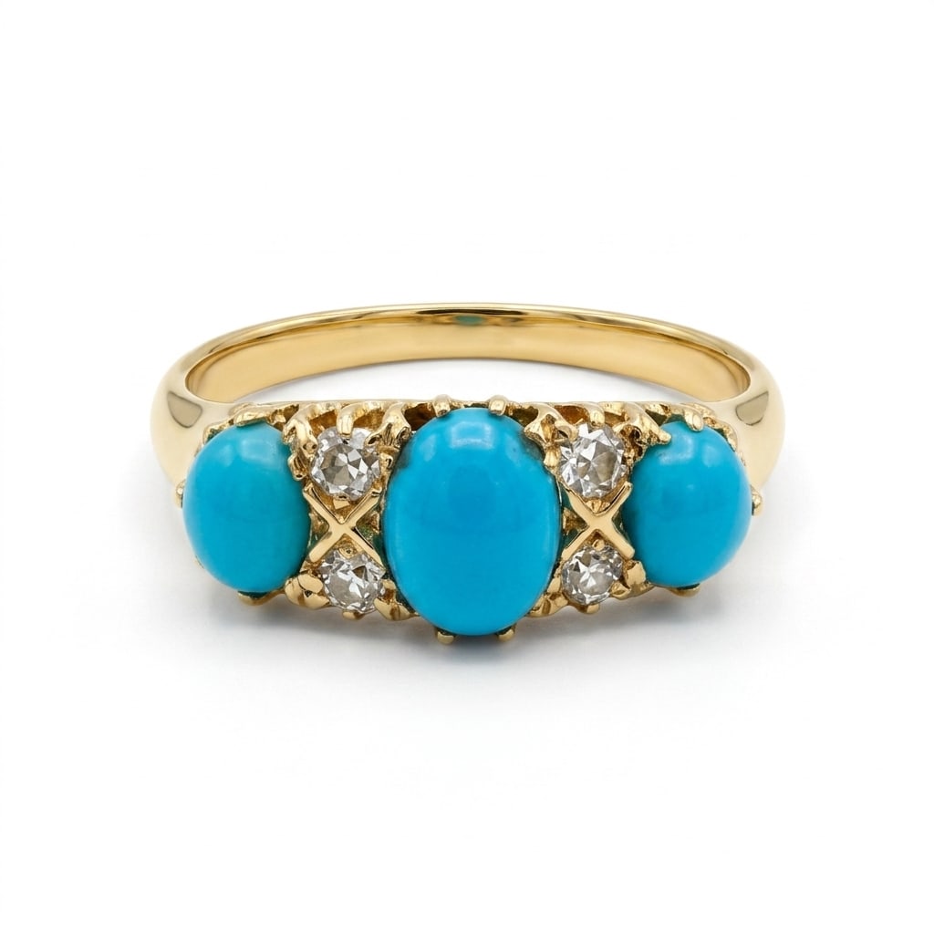 ANTIQUE TURQUOISE AND DIAMOND RING (1 of 1)