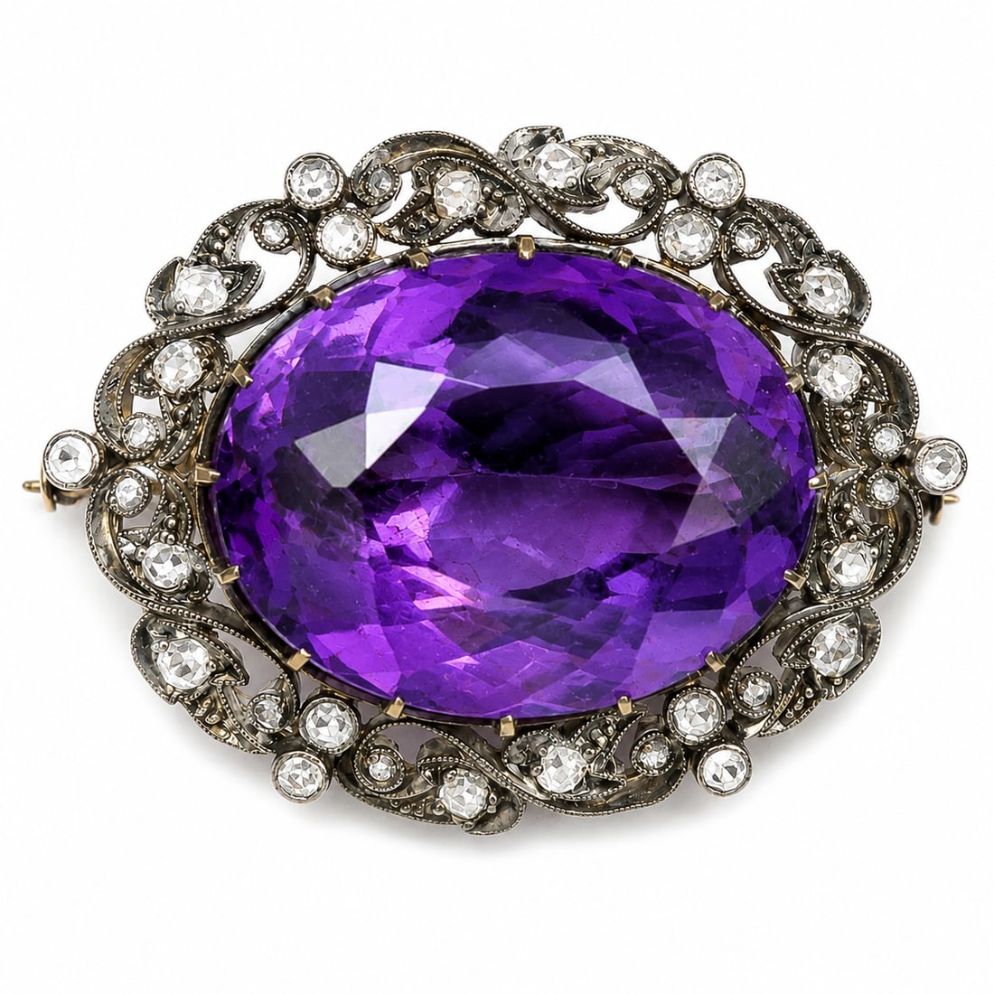 VICTORIAN AMETHYST AND DIAMOND BROOCH (1 of 1)