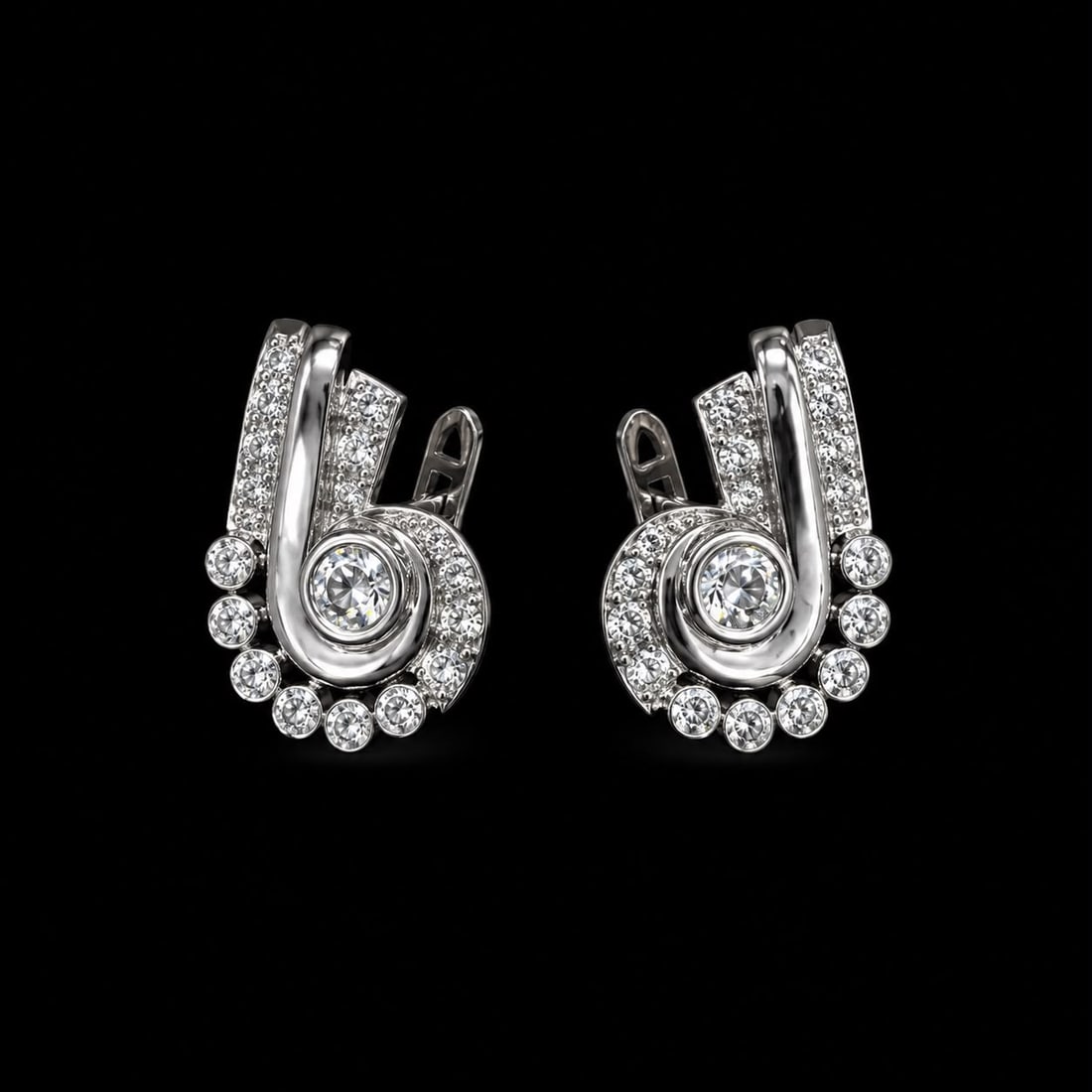 PAIR OF ART-DECO DIAMOND EARRINGS: PAIR OF ART-DECO DIAMOND EARRINGS,7,2 grams, testing platinum.Diamonds bright and lively, totalling approx. 1.40 ct.L. 1.8 cm.