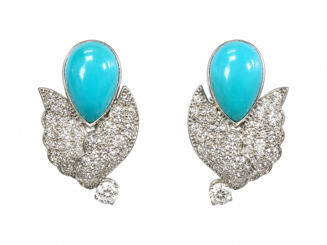 FINE PAIR OF TURQUOISE AND DIAMOND EARRINGS (1 of 1)