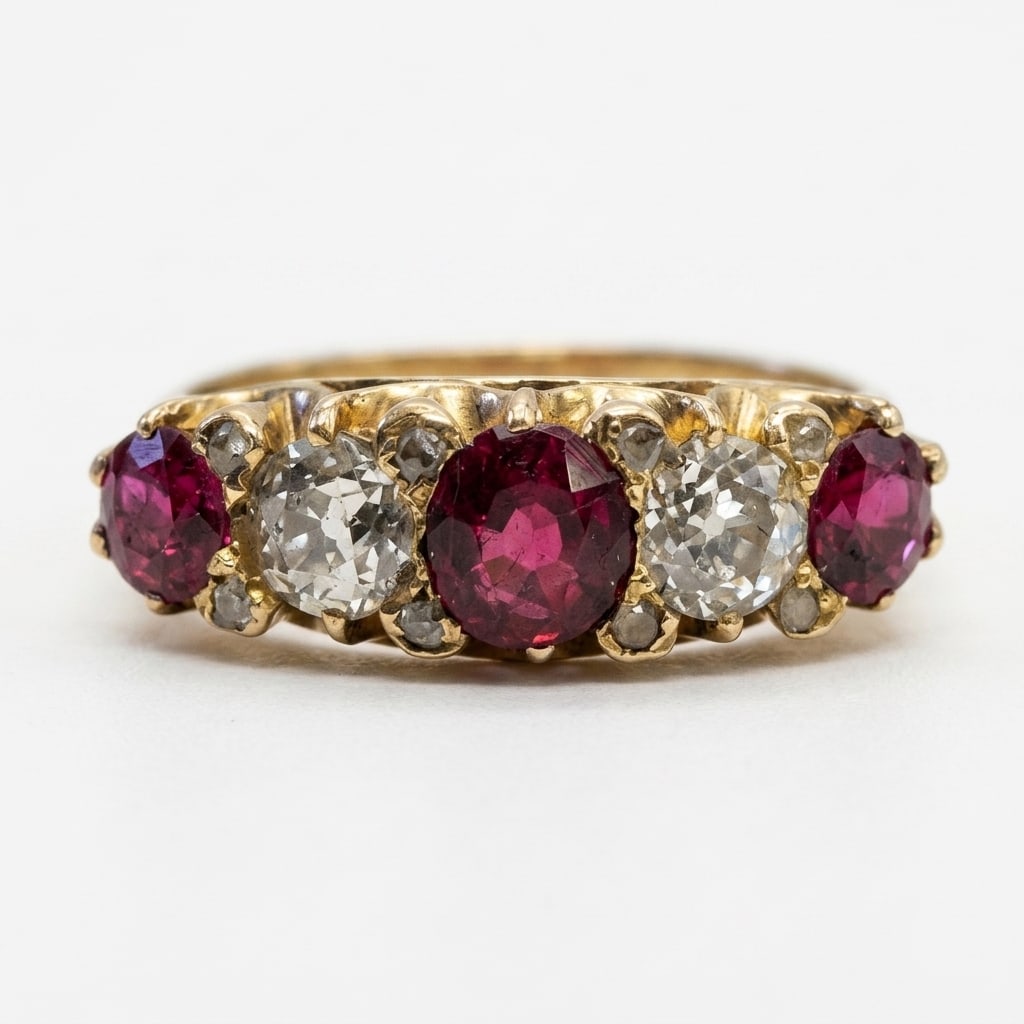 RUBY AND DIAMOND 5-STONE RING (1 of 1)