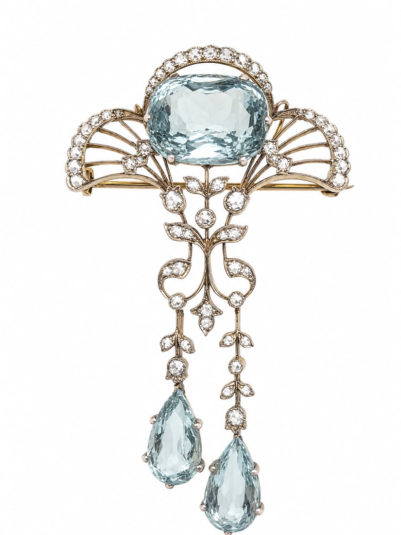 BELLE EPOQUE AQUAMARINE AND DIAMOND BROOCH/PENDANT (1 of 1)