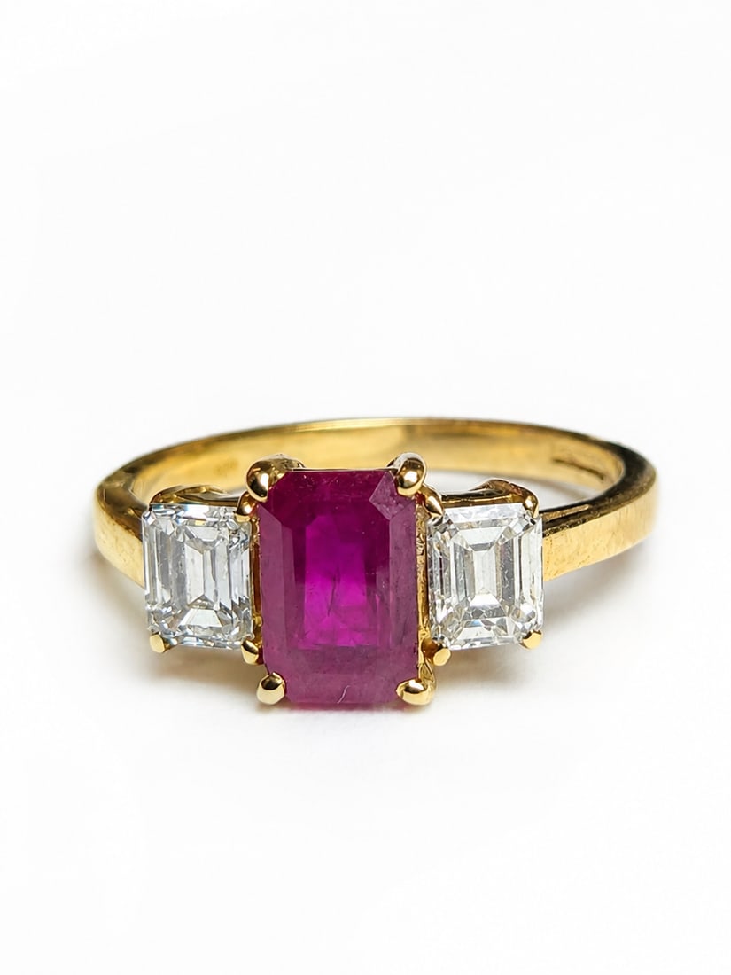 RUBY AND DIAMOND 3-STONE RING (1 of 1)