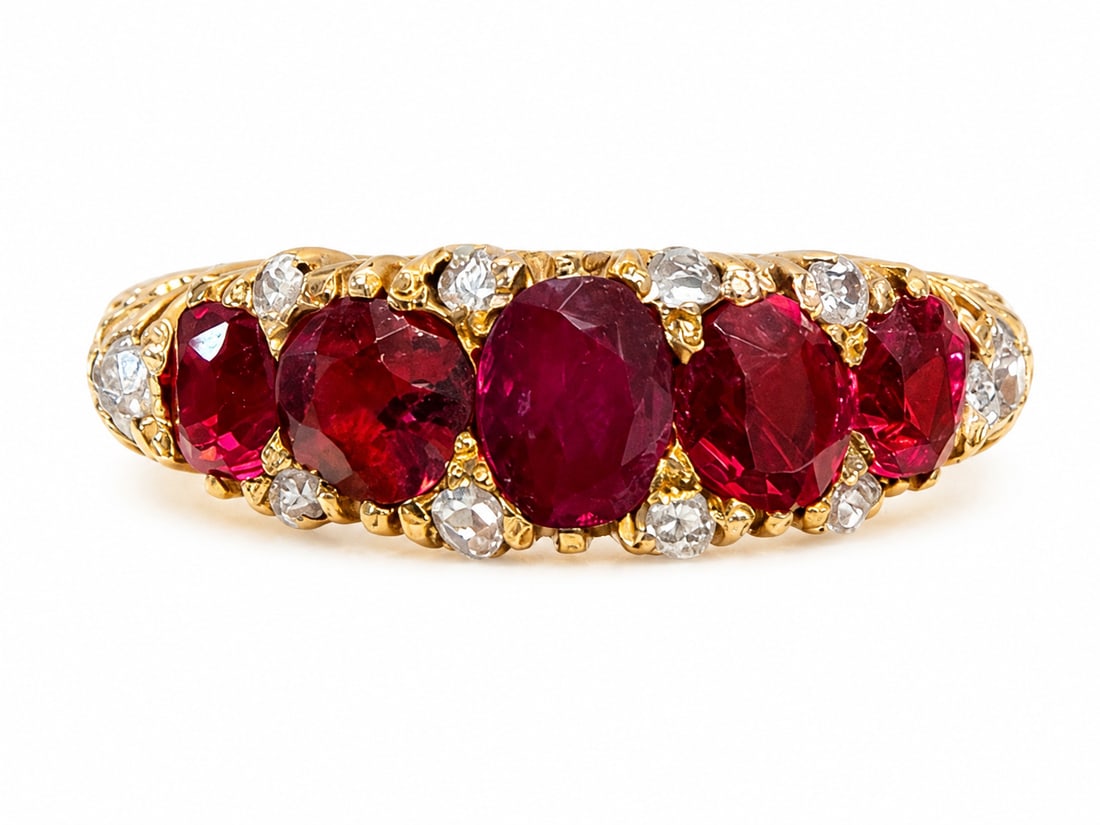 RUBY AND DIAMOND 5-STONE RING (1 of 1)
