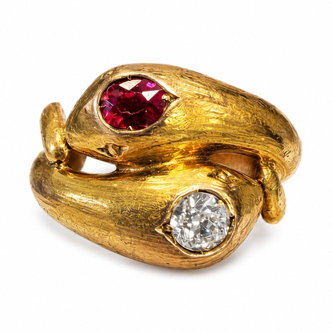 RUBY AND DIAMOND DOUBLE SNAKE RING (1 of 1)