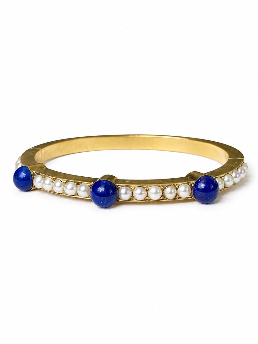 ANTIQUE LAPIS LAZULI AND PEARL HINGED BANGLE (1 of 1)